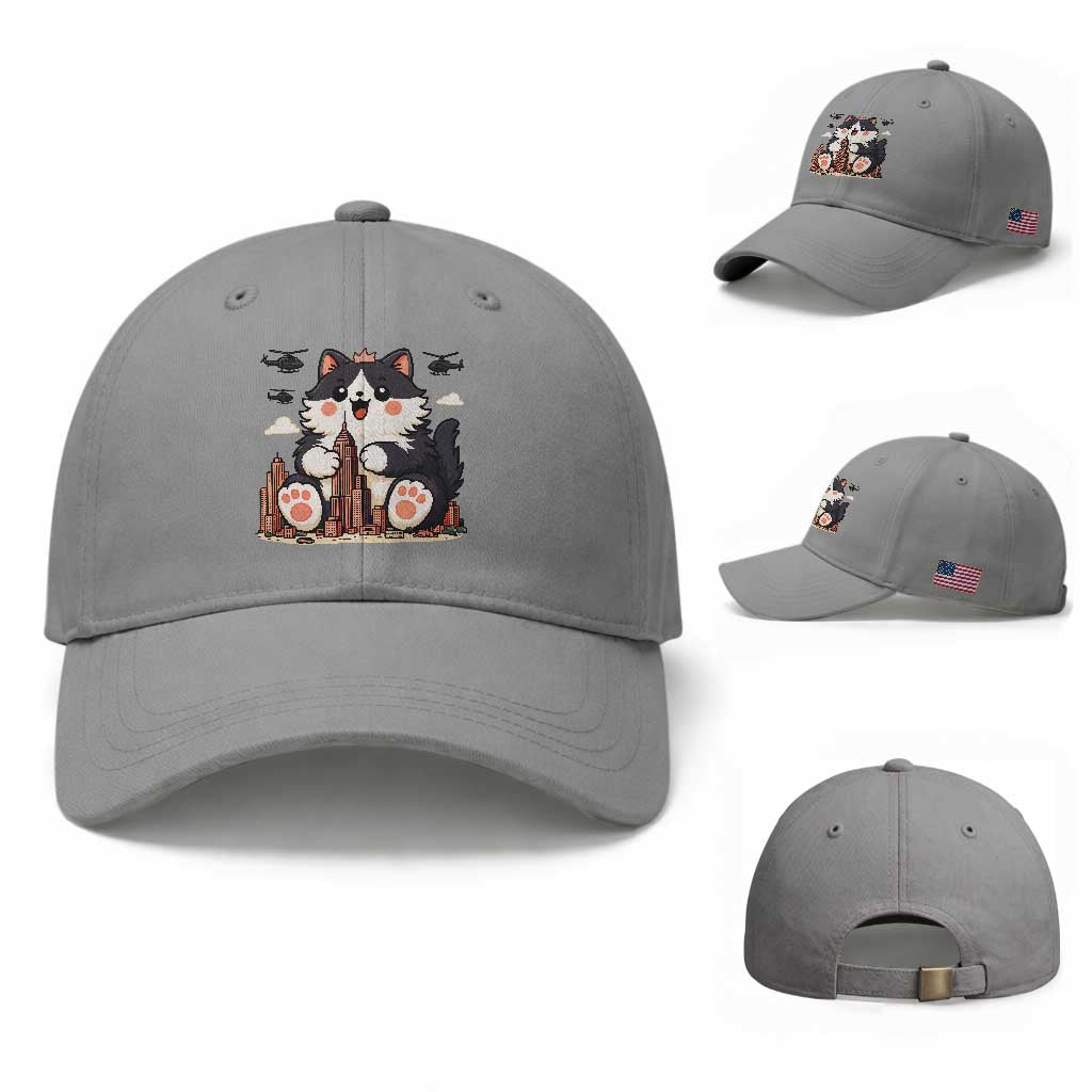 Funny Giant Cat Monster Invades City Baseball Cap Cat Lover Gift TS12 Baseball Cap Universal Fit Sport Gray Print Your Wear