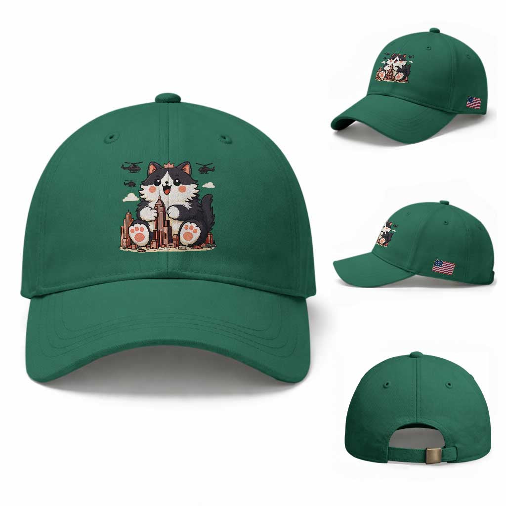 Funny Giant Cat Monster Invades City Baseball Cap Cat Lover Gift TS12 Baseball Cap Universal Fit Irish Green Print Your Wear