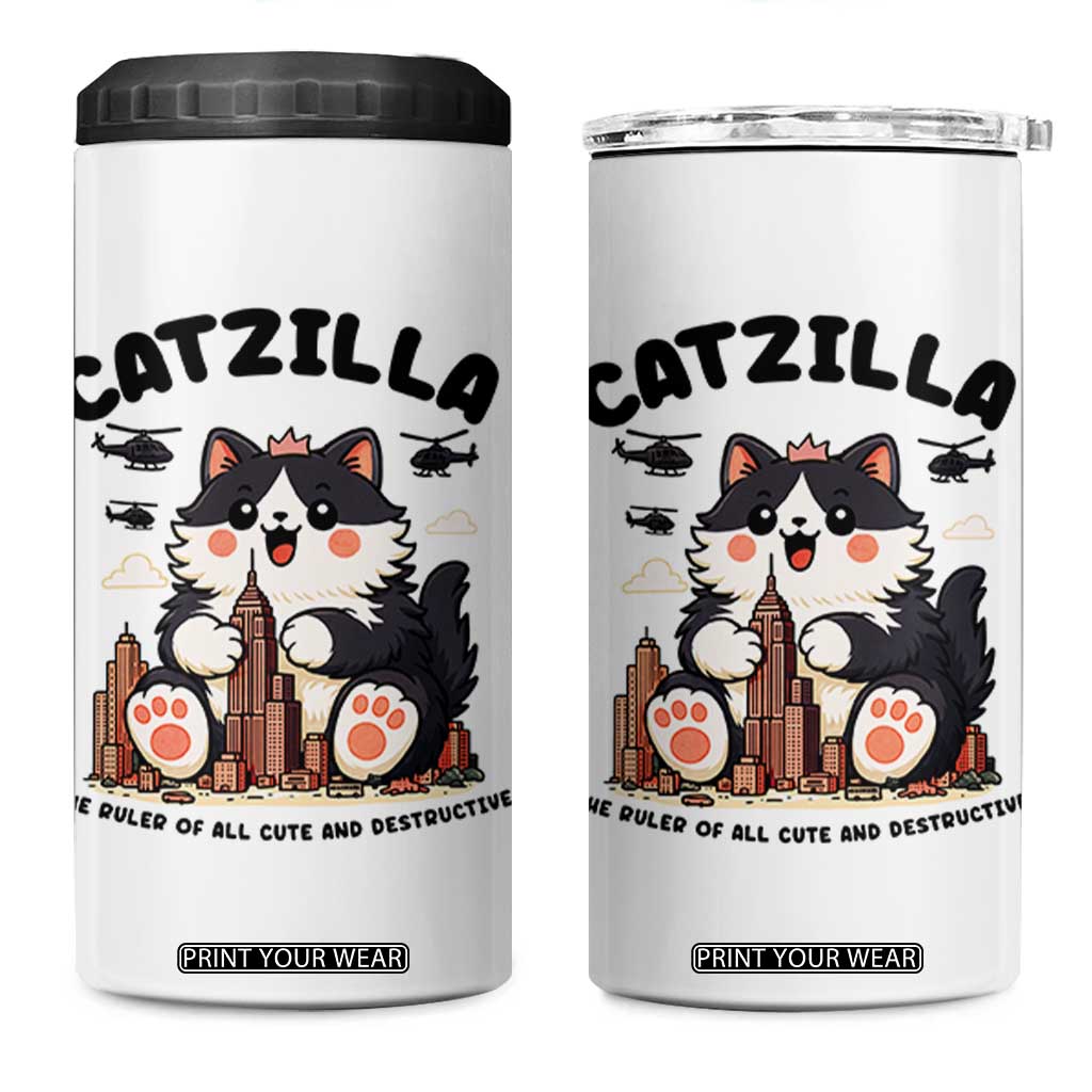 Cute Catzilla 4 in 1 Can Cooler Tumbler The Ruler Of All Cute And Destructive Funny TS12 One Size: 16 oz White Print Your Wear