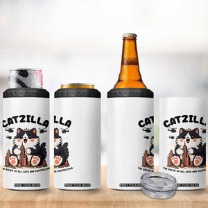 Cute Catzilla 4 in 1 Can Cooler Tumbler The Ruler Of All Cute And Destructive Funny TS12 Print Your Wear