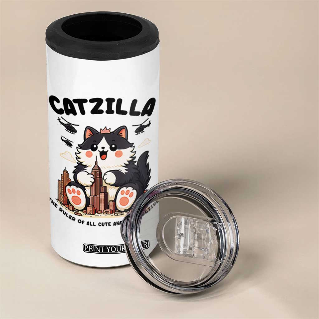Cute Catzilla 4 in 1 Can Cooler Tumbler The Ruler Of All Cute And Destructive Funny TS12 Print Your Wear