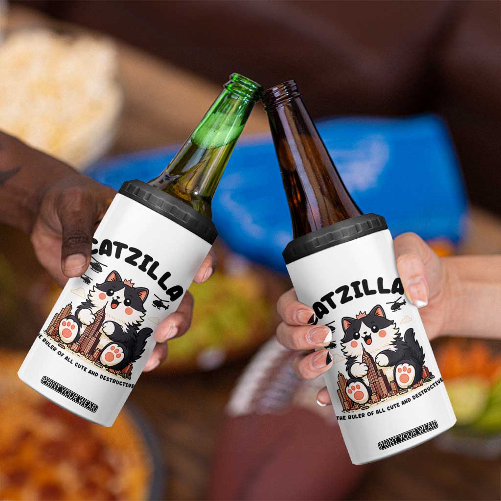Cute Catzilla 4 in 1 Can Cooler Tumbler The Ruler Of All Cute And Destructive Funny TS12 Print Your Wear