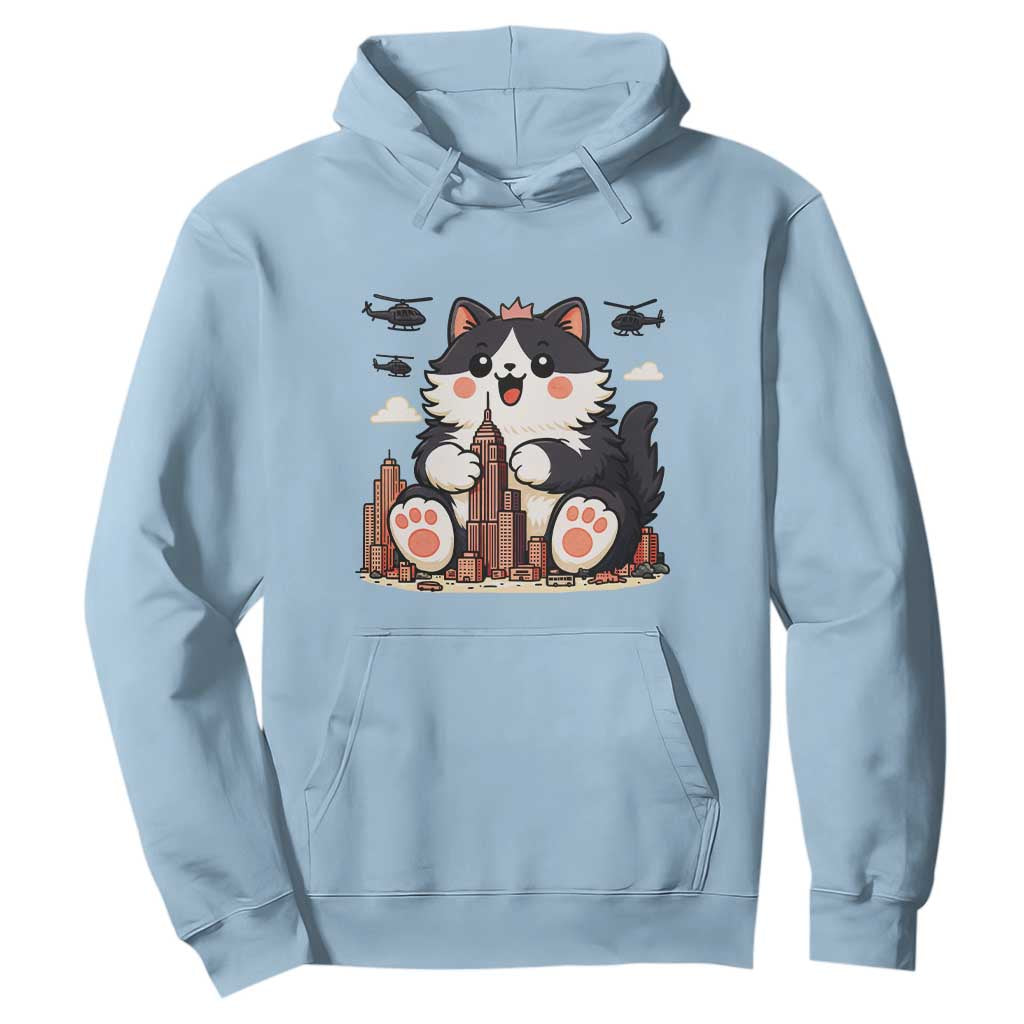 Funny Giant Cat Monster Invades City Hoodie Cat Lover Gift TS12 Light Blue Print Your Wear