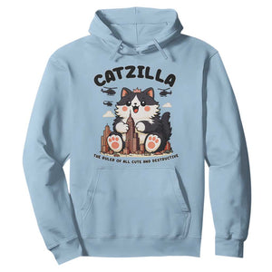 Cute Catzilla Hoodie The Ruler Of All Cute And Destructive Funny TS12 Light Blue Print Your Wear
