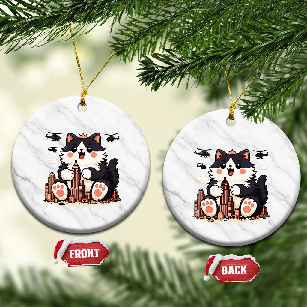 Funny Giant Cat Monster Invades City Ceramic Ornament Cat Lover Gift TS12 1pc White Marble Print Your Wear