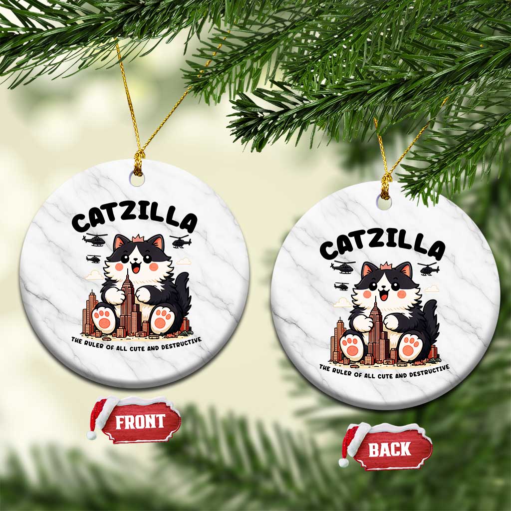 Cute Catzilla Ceramic Ornament The Ruler Of All Cute And Destructive Funny TS12 1pc White Marble Print Your Wear