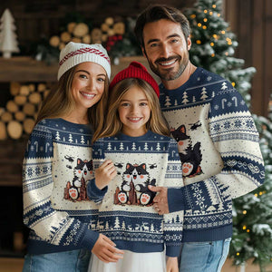 Funny Giant Cat Monster Invades City Ugly Christmas Sweater Cat Lover Gift TS12 Beige Navy Print Your Wear