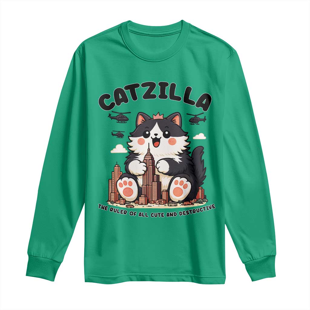 Cute Catzilla Long Sleeve Shirt The Ruler Of All Cute And Destructive Funny TS12 Irish Green Print Your Wear