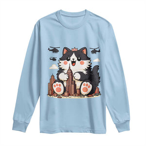 Funny Giant Cat Monster Invades City Long Sleeve Shirt Cat Lover Gift TS12 Light Blue Print Your Wear