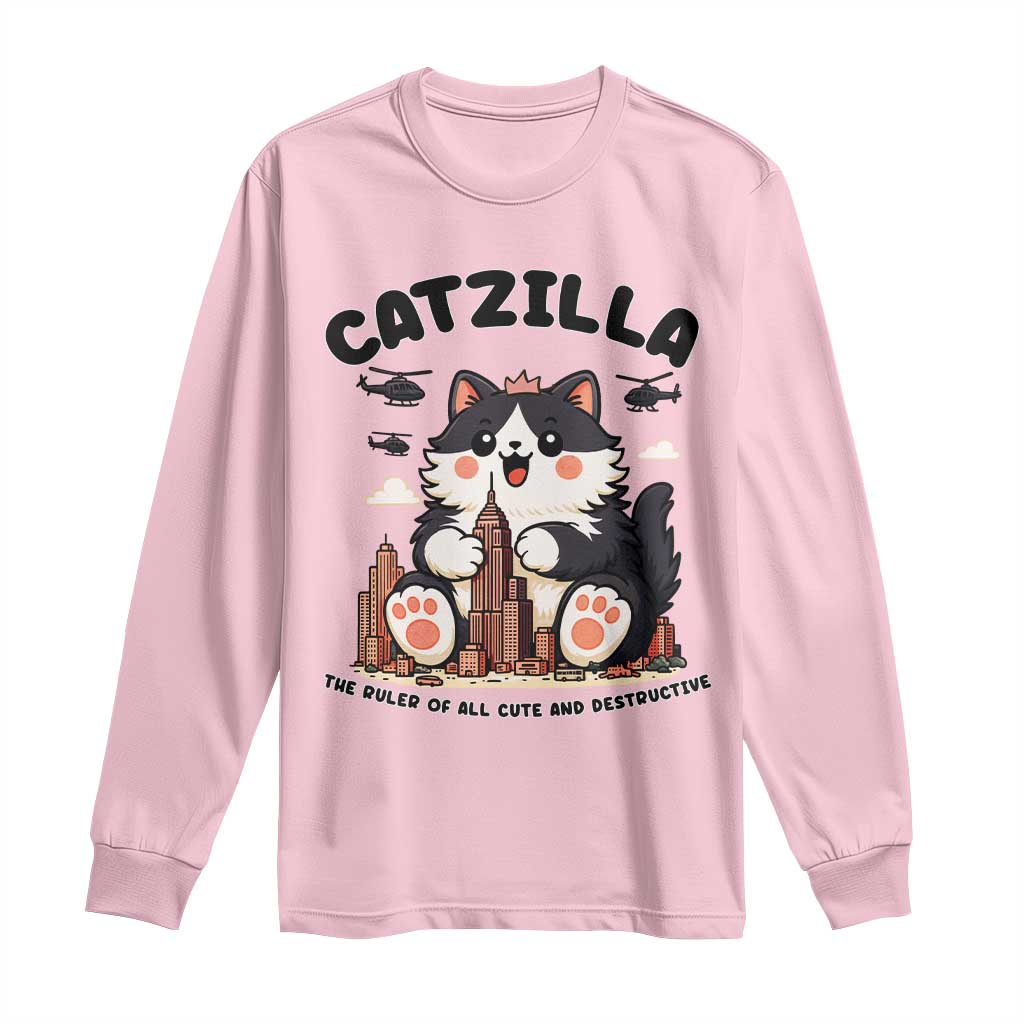 Cute Catzilla Long Sleeve Shirt The Ruler Of All Cute And Destructive Funny TS12 Light Pink Print Your Wear