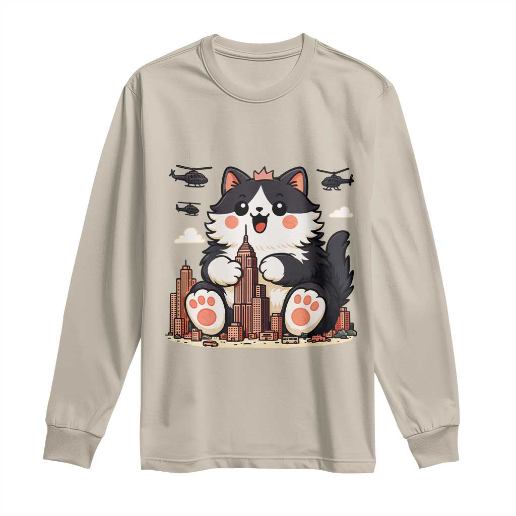 Funny Giant Cat Monster Invades City Long Sleeve Shirt Cat Lover Gift TS12 Sand Print Your Wear