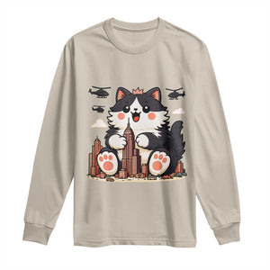 Funny Giant Cat Monster Invades City Long Sleeve Shirt Cat Lover Gift TS12 Sand Print Your Wear