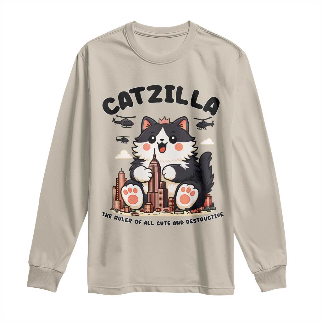 Cute Catzilla Long Sleeve Shirt The Ruler Of All Cute And Destructive Funny TS12 Sand Print Your Wear