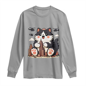 Funny Giant Cat Monster Invades City Long Sleeve Shirt Cat Lover Gift TS12 Sport Gray Print Your Wear