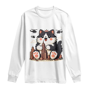 Funny Giant Cat Monster Invades City Long Sleeve Shirt Cat Lover Gift TS12 White Print Your Wear