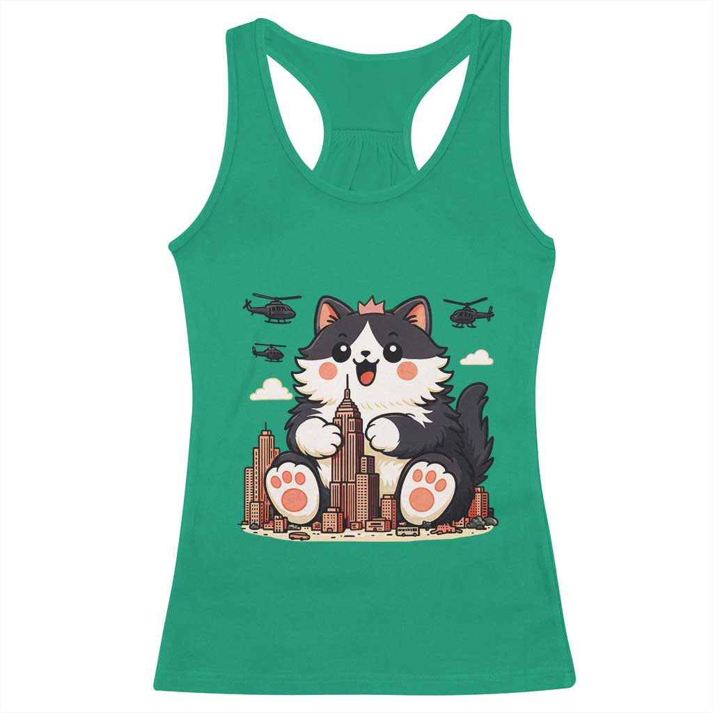Funny Giant Cat Monster Invades City Racerback Tank Top Cat Lover Gift TS12 Irish Green Print Your Wear