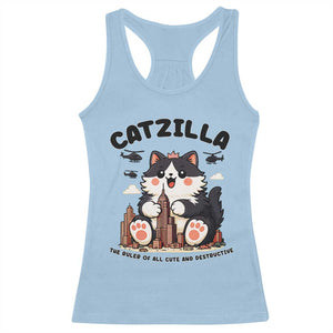 Cute Catzilla Racerback Tank Top The Ruler Of All Cute And Destructive Funny TS12 Light Blue Print Your Wear