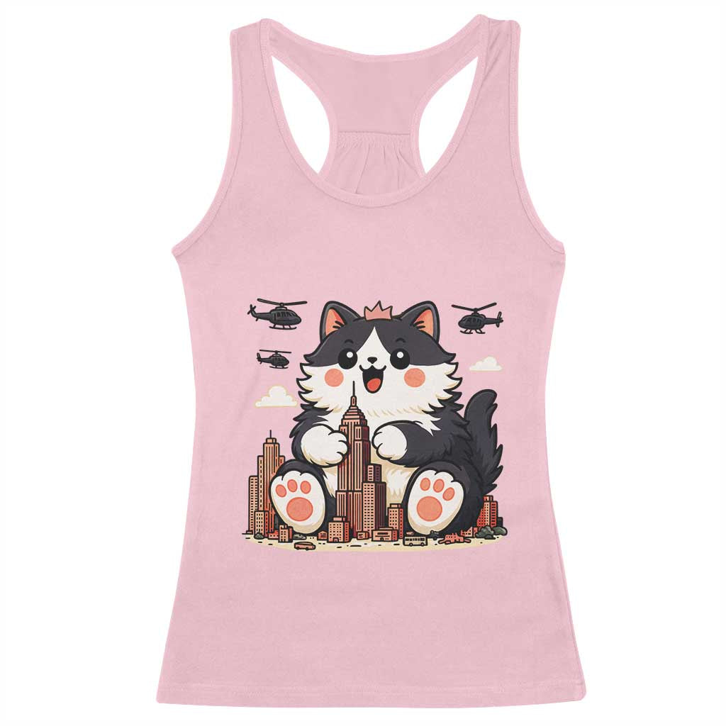 Funny Giant Cat Monster Invades City Racerback Tank Top Cat Lover Gift TS12 Light Pink Print Your Wear