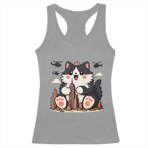 Funny Giant Cat Monster Invades City Racerback Tank Top Cat Lover Gift TS12 Sport Gray Print Your Wear