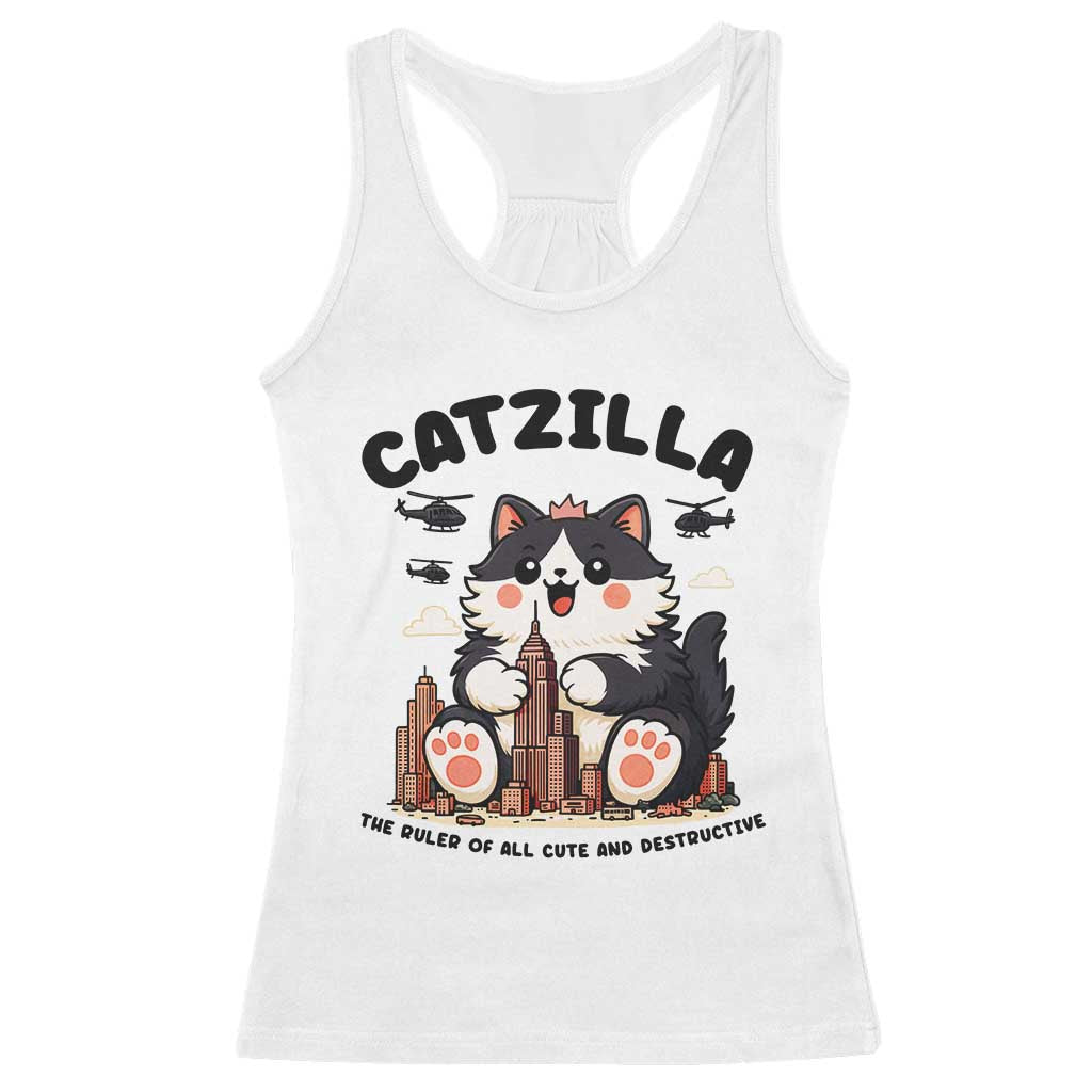 Cute Catzilla Racerback Tank Top The Ruler Of All Cute And Destructive Funny TS12 White Print Your Wear
