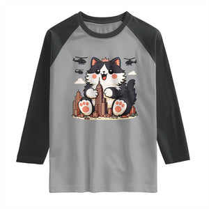 Funny Giant Cat Monster Invades City Raglan Shirt Cat Lover Gift TS12 Sport Gray Black Print Your Wear