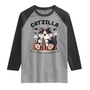 Cute Catzilla Raglan Shirt The Ruler Of All Cute And Destructive Funny TS12 Sport Gray Black Print Your Wear