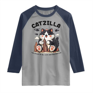 Cute Catzilla Raglan Shirt The Ruler Of All Cute And Destructive Funny TS12 Sport Gray Navy Print Your Wear