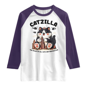 Cute Catzilla Raglan Shirt The Ruler Of All Cute And Destructive Funny TS12 White Purple Print Your Wear