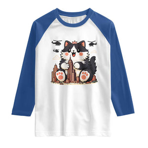 Funny Giant Cat Monster Invades City Raglan Shirt Cat Lover Gift TS12 White Royal Print Your Wear