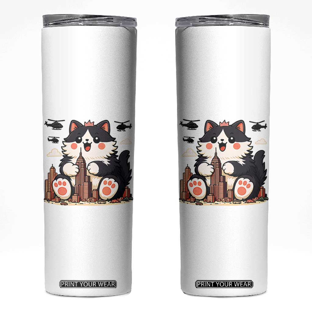 Funny Giant Cat Monster Invades City Skinny Tumbler Cat Lover Gift TS12 White Print Your Wear