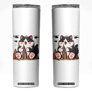 Funny Giant Cat Monster Invades City Skinny Tumbler Cat Lover Gift TS12 White Print Your Wear