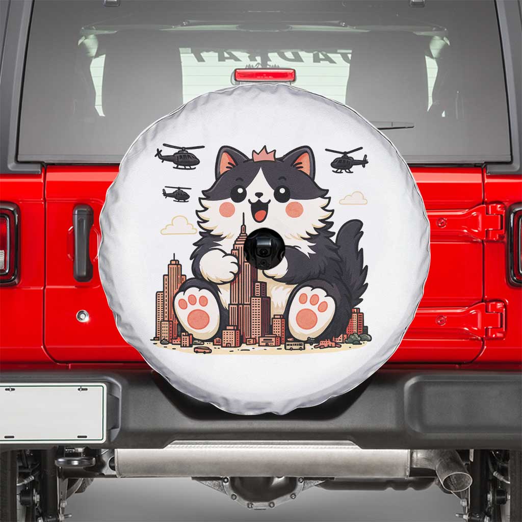 Funny Giant Cat Monster Invades City Spare Tire Cover Cat Lover Gift TS12 White Print Your Wear