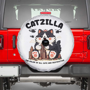 Cute Catzilla Spare Tire Cover The Ruler Of All Cute And Destructive Funny TS12 White Print Your Wear