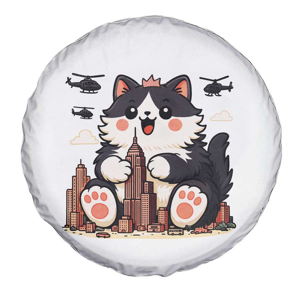 Funny Giant Cat Monster Invades City Spare Tire Cover Cat Lover Gift TS12 Print Your Wear