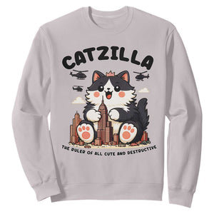 Cute Catzilla Sweatshirt The Ruler Of All Cute And Destructive Funny TS12 Ice Gray Print Your Wear