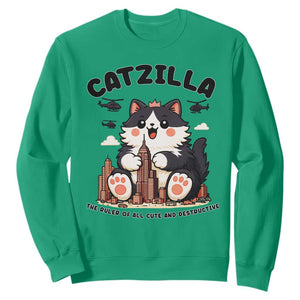 Cute Catzilla Sweatshirt The Ruler Of All Cute And Destructive Funny TS12 Irish Green Print Your Wear