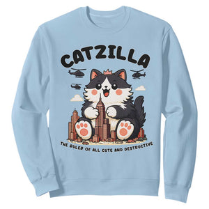 Cute Catzilla Sweatshirt The Ruler Of All Cute And Destructive Funny TS12 Light Blue Print Your Wear