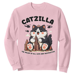 Cute Catzilla Sweatshirt The Ruler Of All Cute And Destructive Funny TS12 Light Pink Print Your Wear