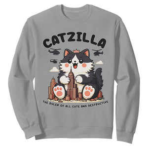 Cute Catzilla Sweatshirt The Ruler Of All Cute And Destructive Funny TS12 Sport Gray Print Your Wear