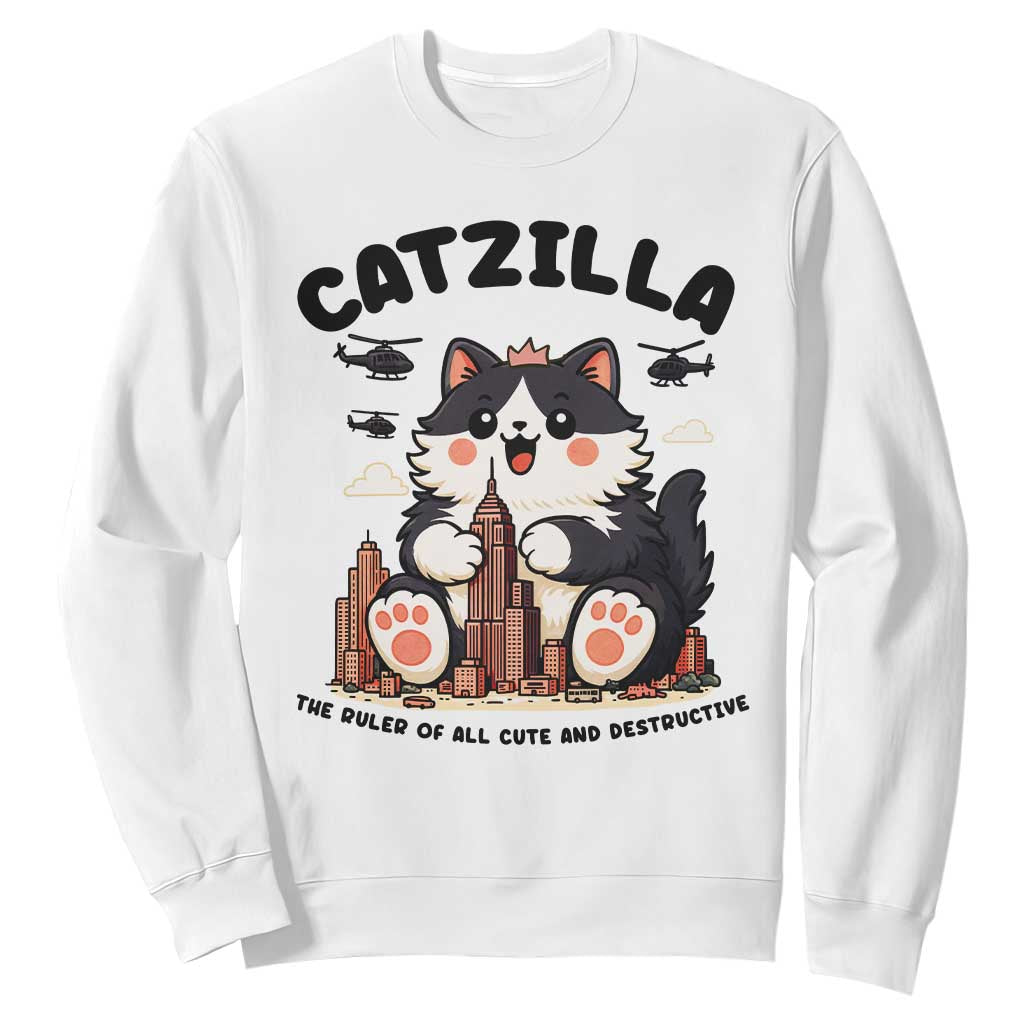 Cute Catzilla Sweatshirt The Ruler Of All Cute And Destructive Funny TS12 White Print Your Wear