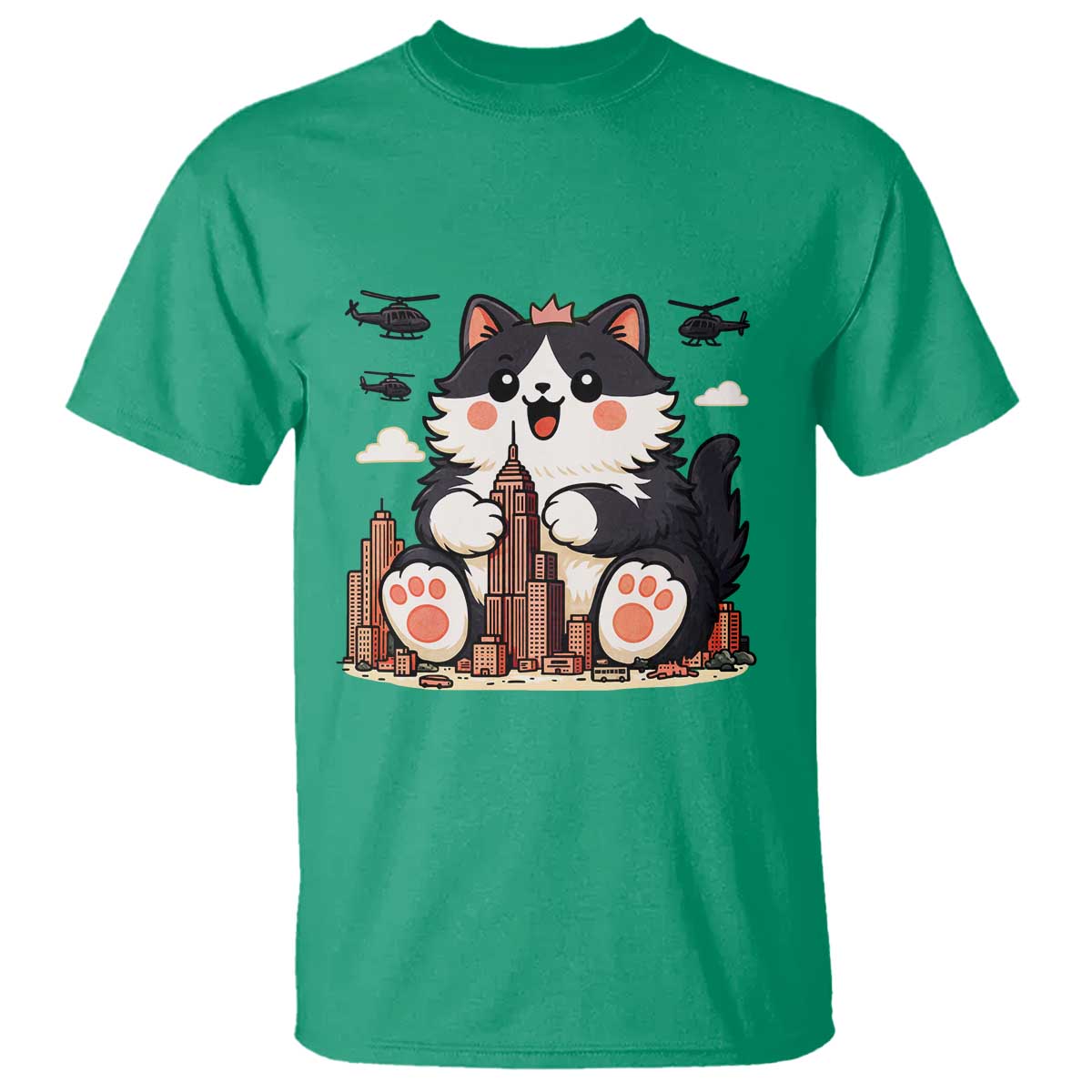 Funny Giant Cat Monster Invades City T Shirt Cat Lover Gift TS12 Irish Green Print Your Wear