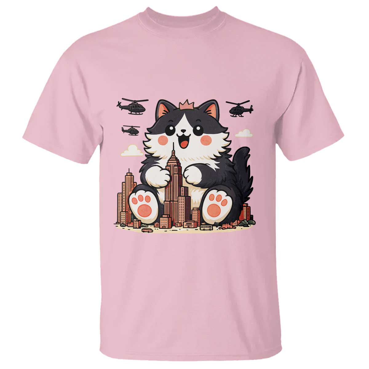 Funny Giant Cat Monster Invades City T Shirt Cat Lover Gift TS12 Light Pink Print Your Wear