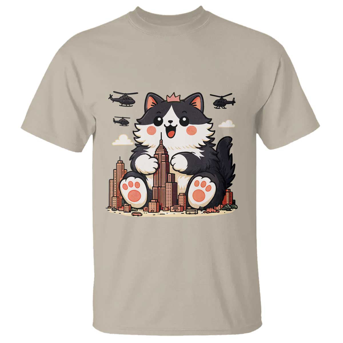 Funny Giant Cat Monster Invades City T Shirt Cat Lover Gift TS12 Sand Print Your Wear