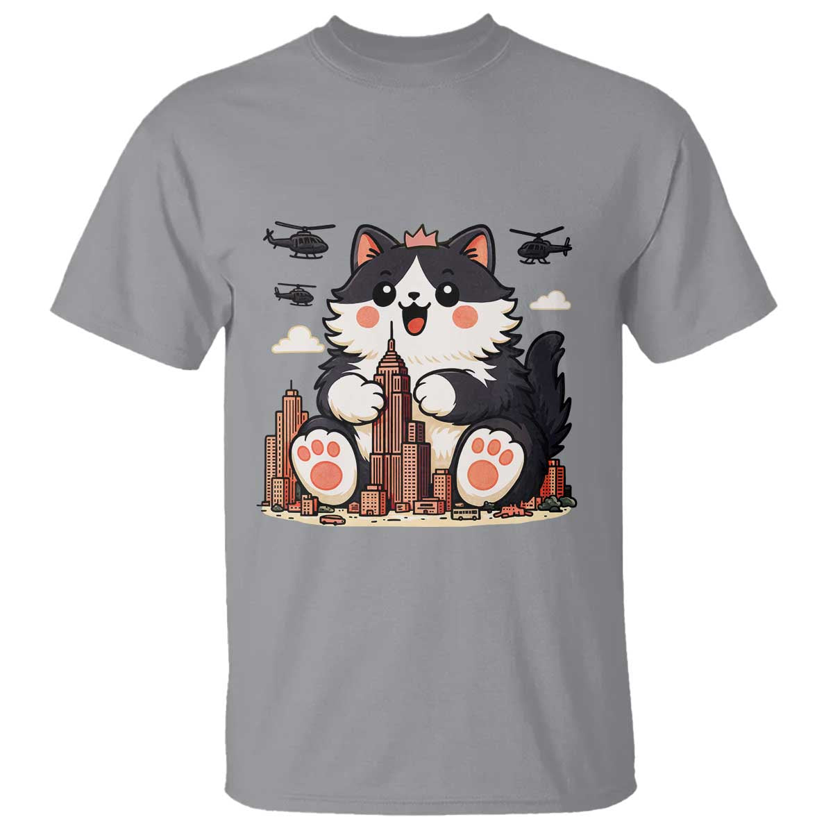 Funny Giant Cat Monster Invades City T Shirt Cat Lover Gift TS12 Sport Gray Print Your Wear