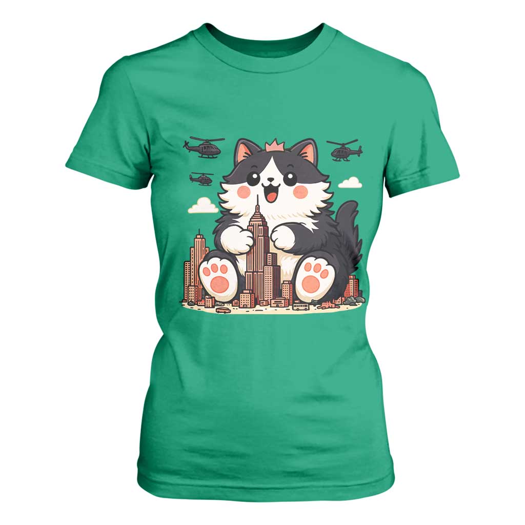 Funny Giant Cat Monster Invades City T Shirt For Women Cat Lover Gift TS12 Irish Green Print Your Wear