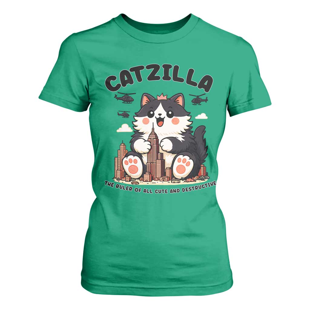 Cute Catzilla T Shirt For Women The Ruler Of All Cute And Destructive Funny TS12 Irish Green Print Your Wear