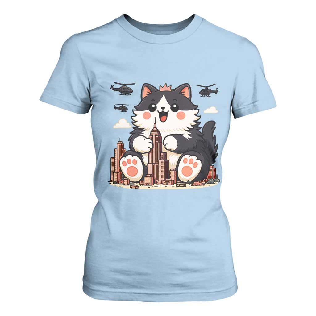 Funny Giant Cat Monster Invades City T Shirt For Women Cat Lover Gift TS12 Light Blue Print Your Wear