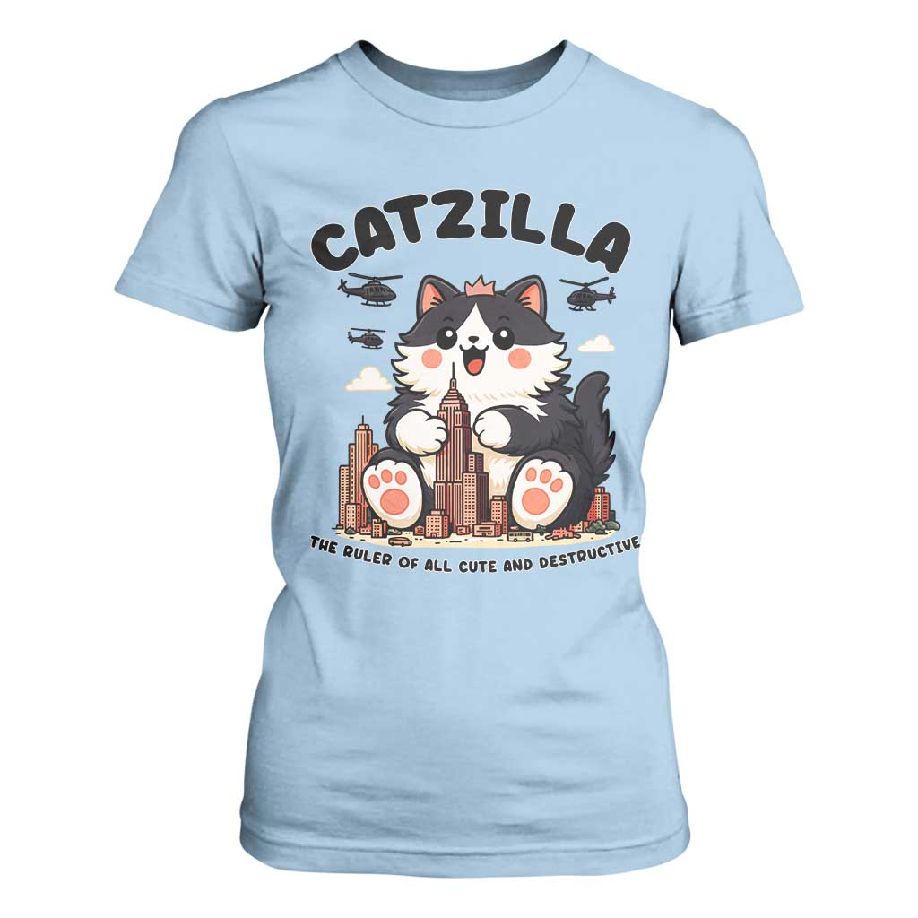 Cute Catzilla T Shirt For Women The Ruler Of All Cute And Destructive Funny TS12 Light Blue Print Your Wear