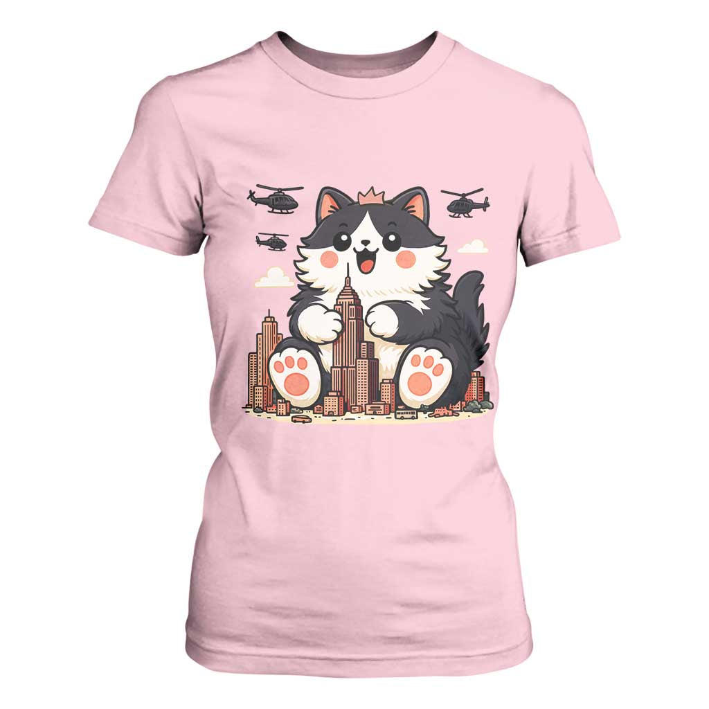 Funny Giant Cat Monster Invades City T Shirt For Women Cat Lover Gift TS12 Light Pink Print Your Wear