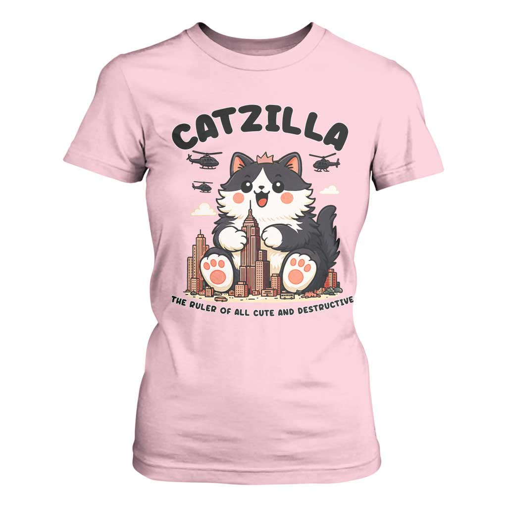 Cute Catzilla T Shirt For Women The Ruler Of All Cute And Destructive Funny TS12 Light Pink Print Your Wear